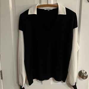 Sioni Milano Black Knit Sweater White Chiffon Collar Sleeves Size L
